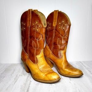 Vintage Two Toned Leather Footed Cowboy Boots